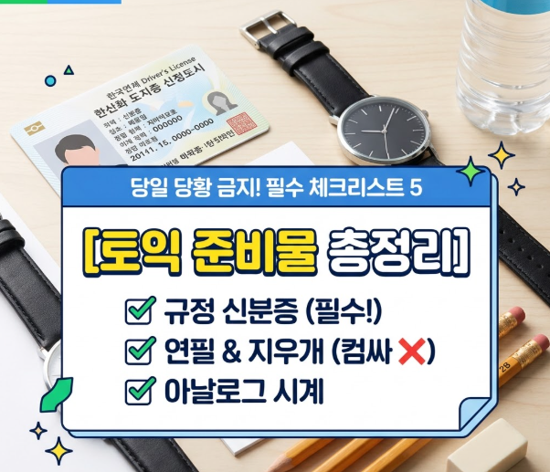 [토익 준비물 총정리] 컴싸 갖고 가면 재시험? 당일 당황하지 않는 필수 체크리스트 5가지