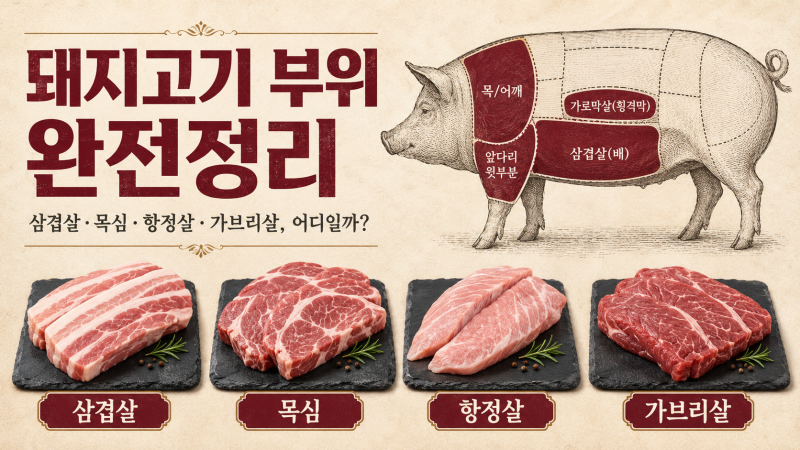돼지고기 부위 완전정리! 삼겹살·목살·항정살·가브리살은 돼지 어디일까?