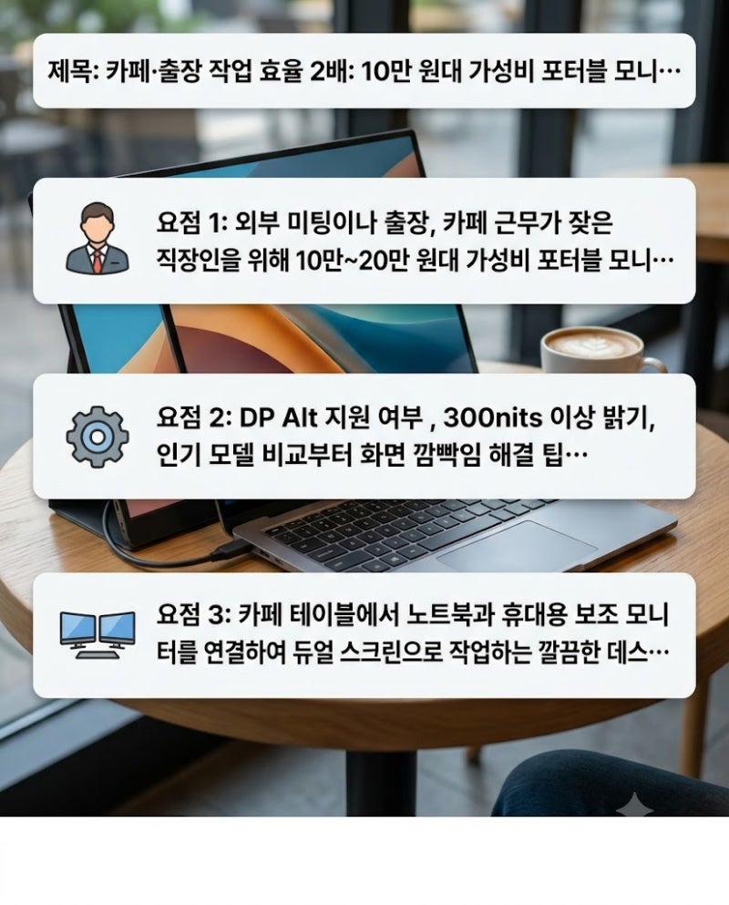 카페·출장 작업 효율 2배: 10만 원대 가성비 포터블 모니터 구매 가이드