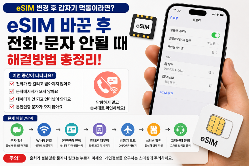 eSIM 바꾼 후 전화·문자 안될 때 해결방법｜유심 변경 후 갑자기 먹통이라면
