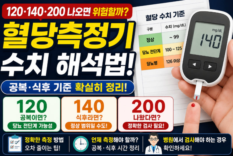 혈당측정기 수치 120·140·200 나오면 위험할까? 공복·식후 기준 따져보니