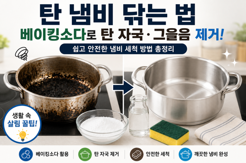 탄 냄비 세척 방법｜베이킹소다로 냄비 탄 자국·그을음 제거하는 세척방법