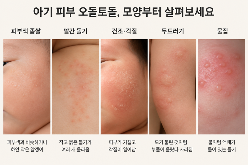 아기 피부 오돌토돌 왜 생길까?얼굴·몸 부위별 원인과 병원 가야 할 때