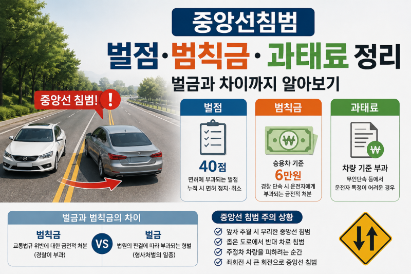 중앙선침범 벌점·범칙금·과태료 정리｜벌금과 차이까지 알아보기
