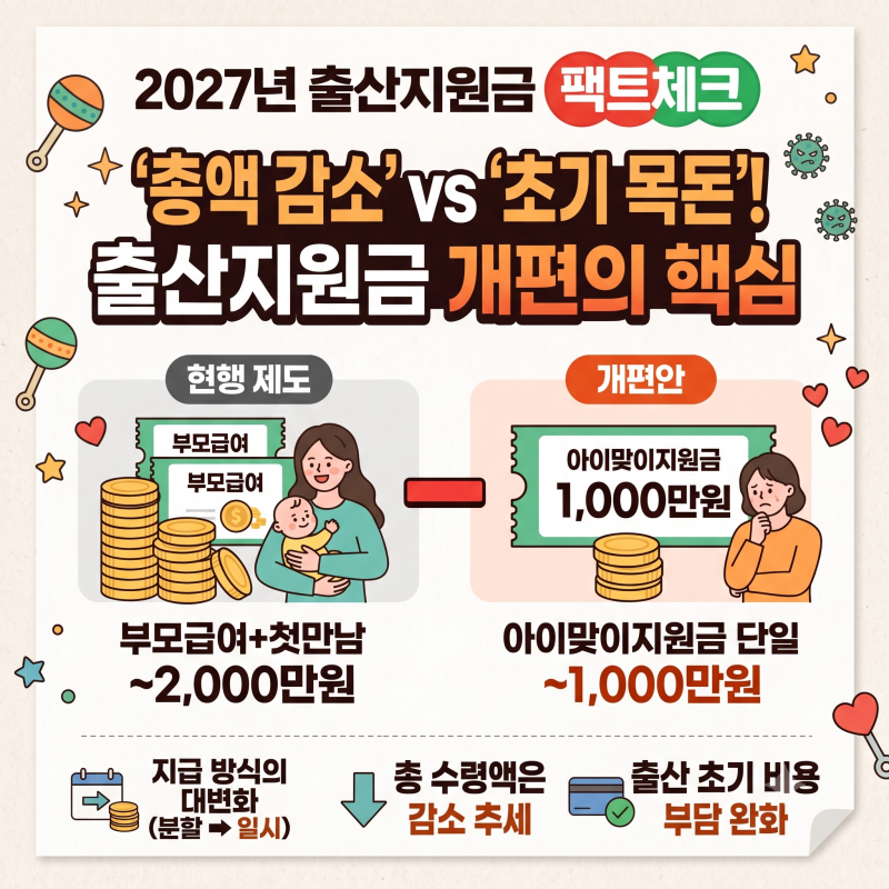 2027년 7월 출산 지원금 혜택 총정리 (부모급여 폐지 및 첫째 1000만원 팩트체크)