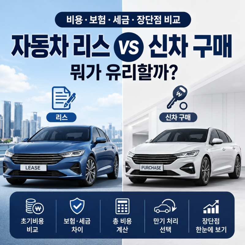 자동차 리스 vs 신차 구매 뭐가 유리할까? 비용·보험·세금·장단점 비교