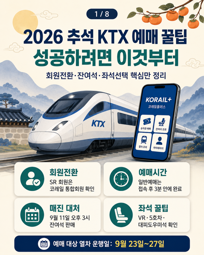 2026 KTX·SRT 출발 후 좌석 변경? 꿀팁 대방출! 대피도우미석·5호차·VR 좌석까지 알고 계셨나요?