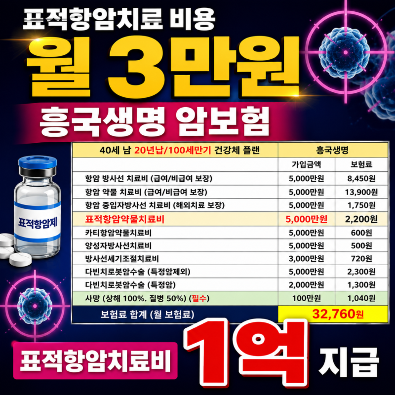 표적항암치료 비용 1억, 흥국생명 암보험 월 3만원