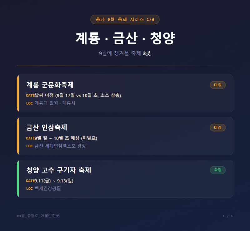 9월 충청남도 가볼만한 곳 축제 일정 지역별 총정리 (26곳)