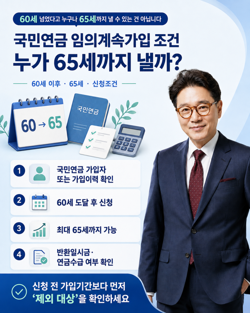 국민연금 임의계속가입 조건, 60세 이후 직장 다니면 누구나 65세까지 낼까?