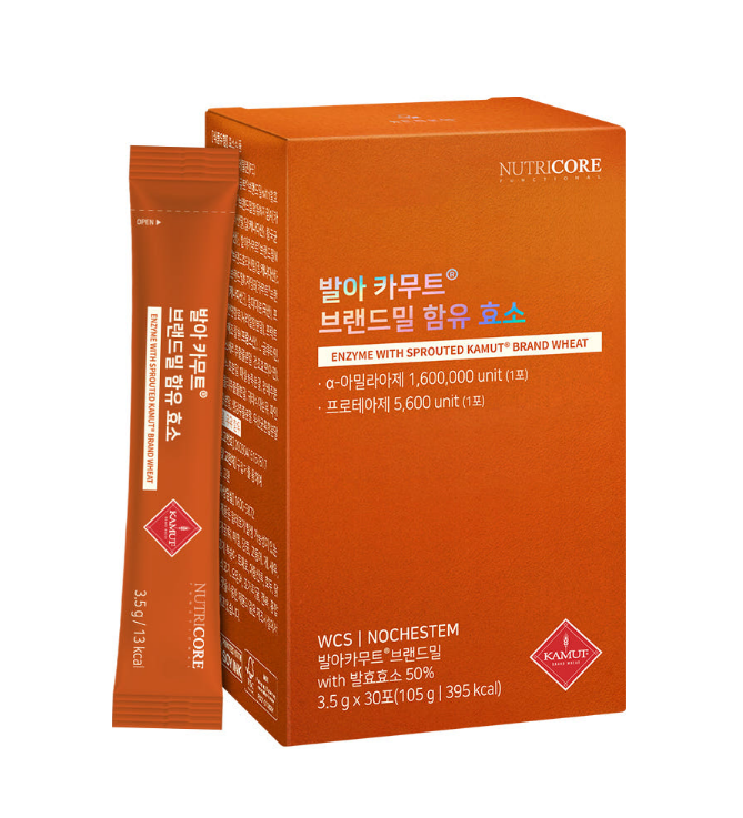 뉴트리코어 WCS 발아 카무트 브랜드밀 함유 효소 3.5g x 30포 후기 및 영양 정보 완벽 정리