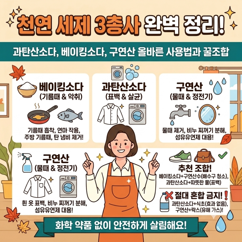 과탄산소다·베이킹소다·구연산 완벽 정리! 천연 세제 올바른 사용법과 절대 하면 안 되는 ....