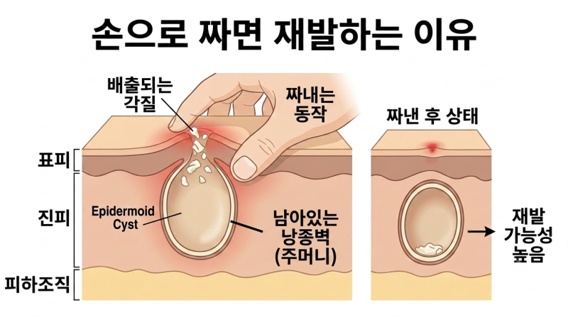 표피낭종 — 짜면 다시 생기는 이유와 두 가지 제거 방법
