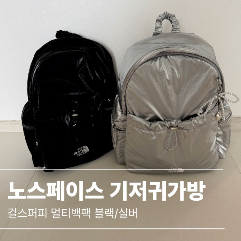 노스페이스 기저귀가방 걸스 퍼피 멀티백팩 블랙,실버ㅣ착용샷 ㅣ이너백,키링 파우치 추천