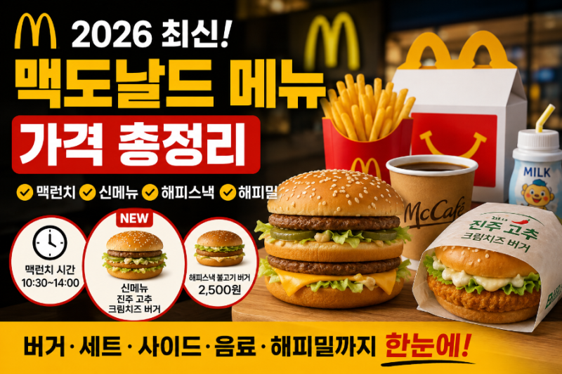 맥도날드 메뉴 가격 2026 총정리 - 맥런치·신메뉴·해피스낵·해피밀 추천