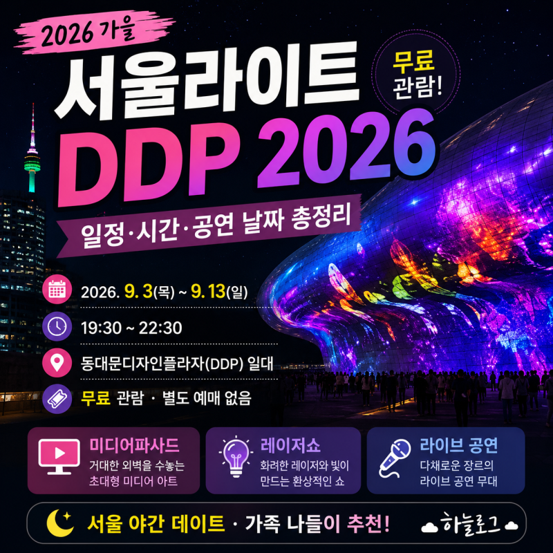 서울라이트 DDP 2026 가을 일정 • 시간 • 무료 관람 • 공연 날짜