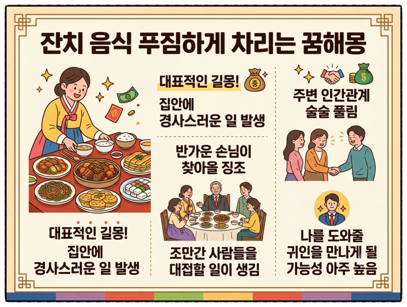 음식 먹는 꿈 해몽 잔치 음식 차리는 꿈 총정리!