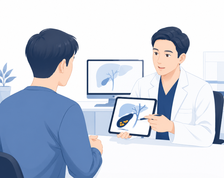 "오른쪽 윗배가 자주 아파요" 담낭결석 : 원인, 증상, 수술