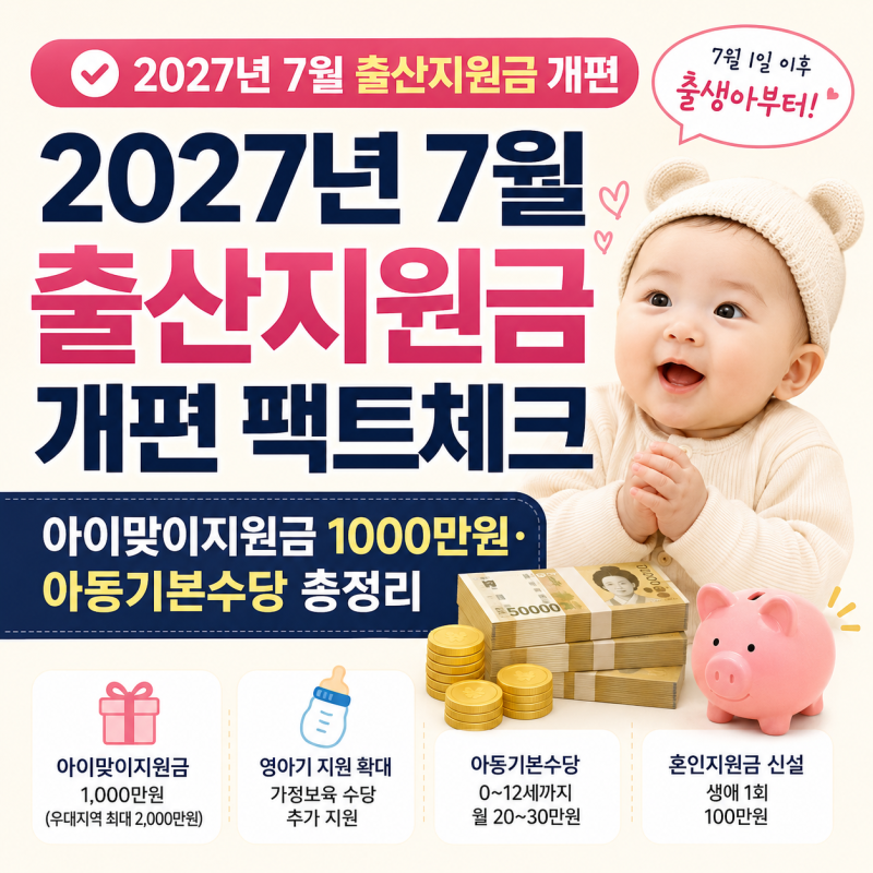 2027년 7월 출산지원금 개편 팩트체크｜아이맞이지원금 1000만원·아동기본수당 총정리