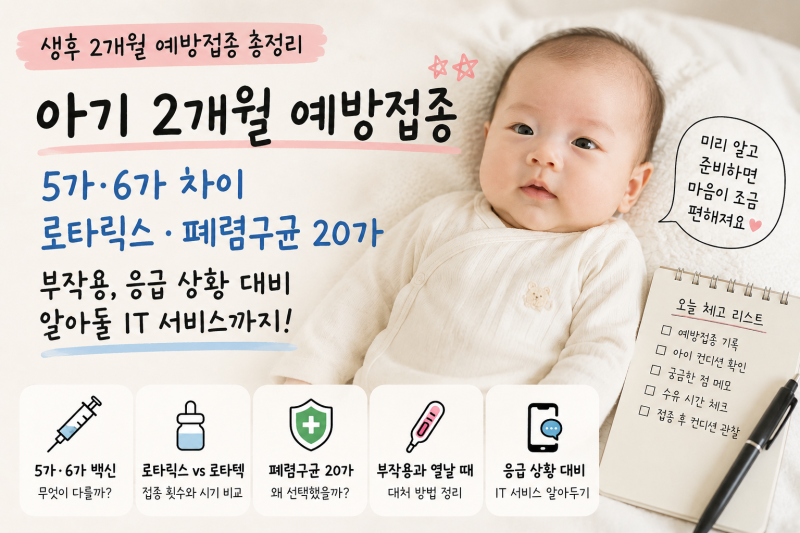 아기 2개월 예방접종 총정리｜5가·6가 차이, 로타릭스·폐렴구균 20가와 부작용