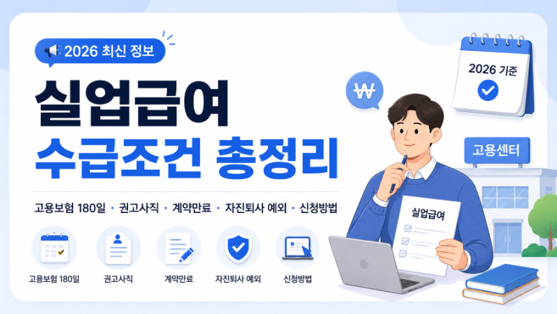 실업급여 수급조건｜고용보험 180일·자진퇴사·권고사직·신청방법 총정리