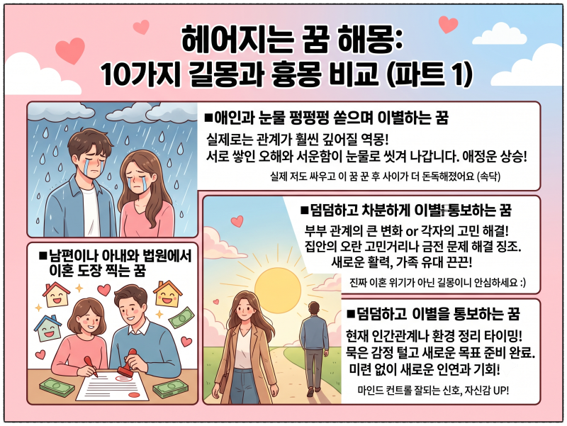 헤어지는 꿈 해몽 10가지 길몽과 흉몽 비교