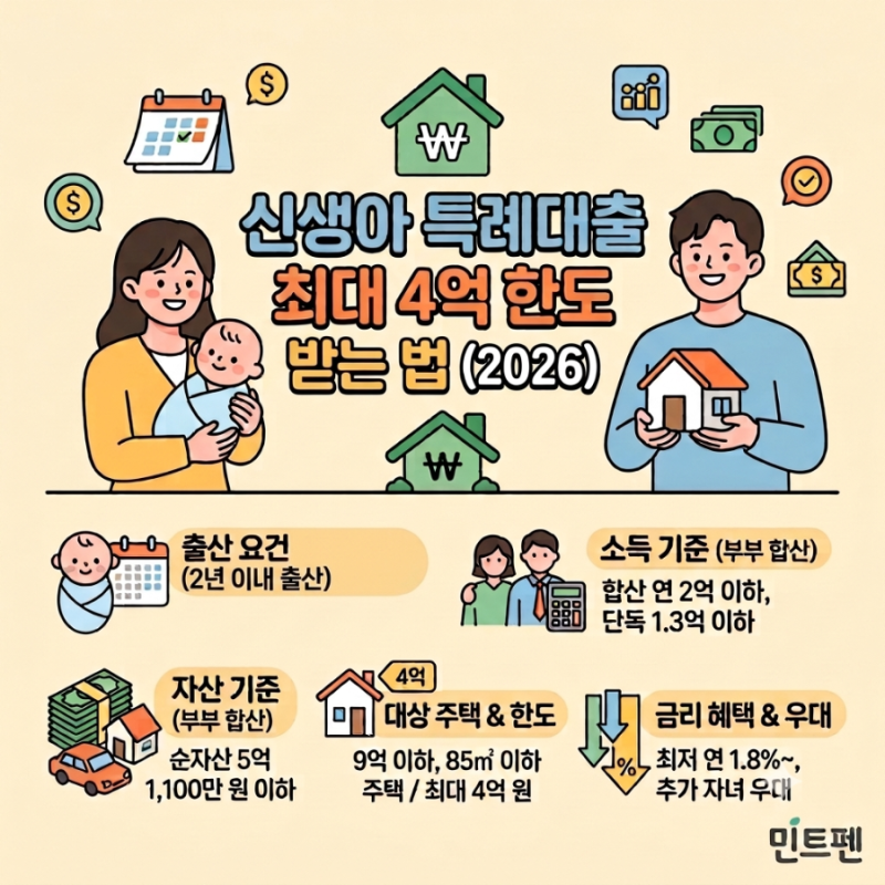 신생아 특례대출 최대 4억 대출 한도 다 받으려면 필요한 조건 총정리 (2026년 최신)