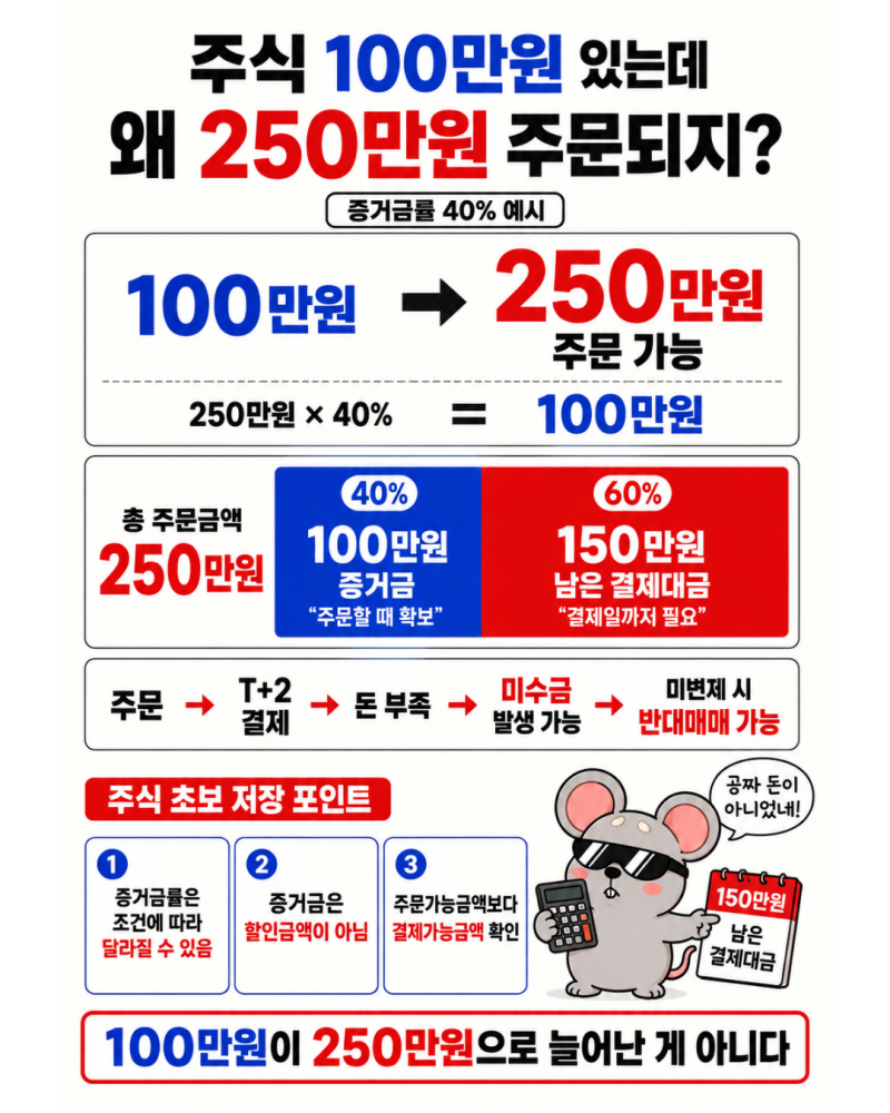 주식 증거금 뜻, 계좌에 100만원인데 왜 250만원어치 주문될까