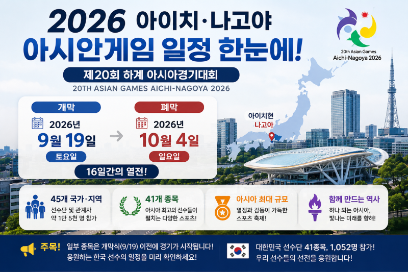 2026 아시안게임 언제 시작하나? 한국 경기 일정·종목·중계 한눈에 정리