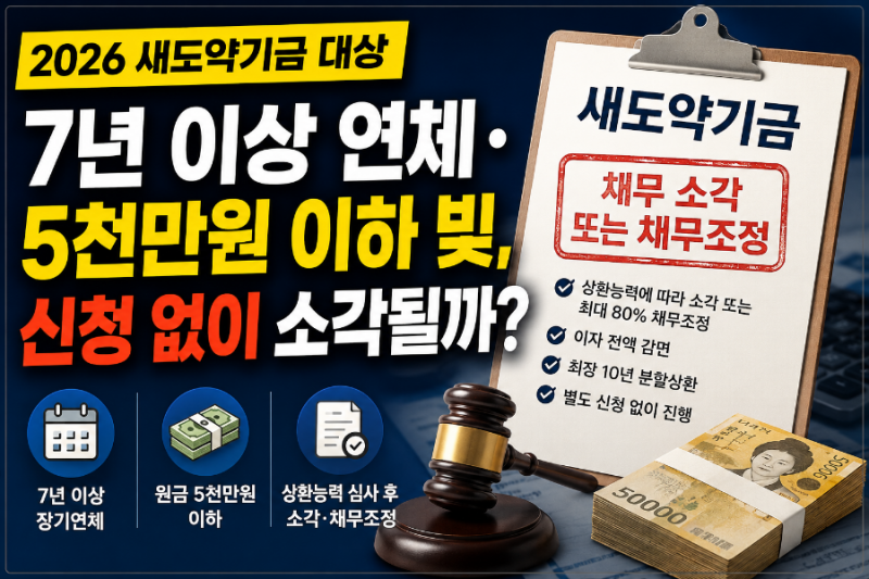 2026 새도약기금 대상｜7년 이상 연체·5천만원 이하 빚, 신청 없이 소각될까?