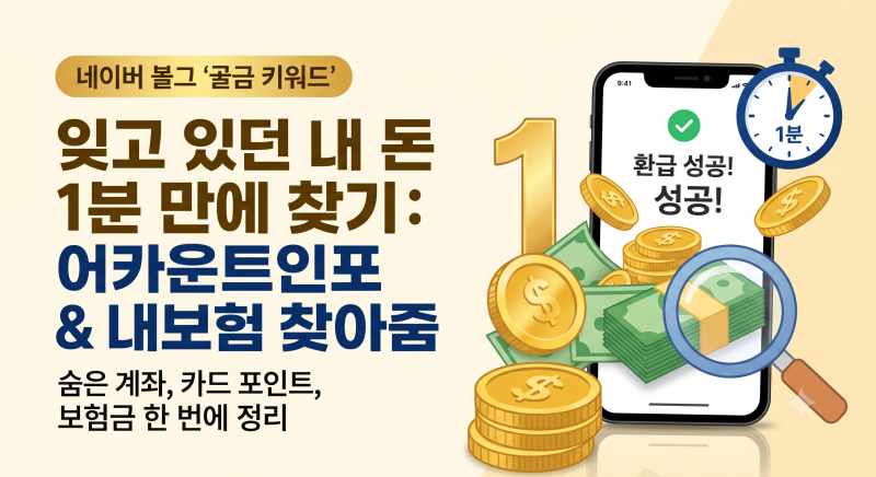 잊고 있던 내 돈 1분 만에 찾기: 어카운트인포 계좌통합조회 및 숨은 보험금 환급 방법★