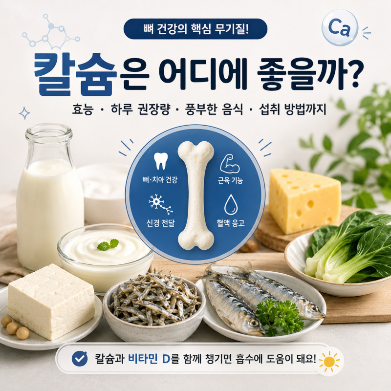 칼슘은 어디에 좋을까? 효능·하루 권장량·풍부한 음식·섭취 방법까지