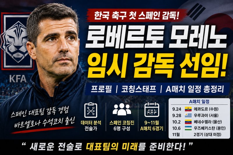 로베르토 모레노 한국 축구대표팀 임시 감독 프로필…코칭스태프·A매치 일정 총정리