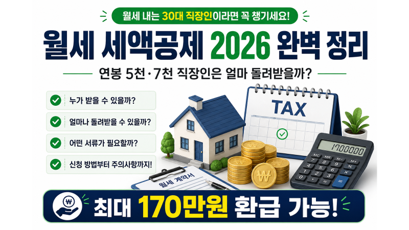 월세 세액공제 2026 완벽 정리, 연봉 5천·7천 직장인은 얼마 돌려받을까?