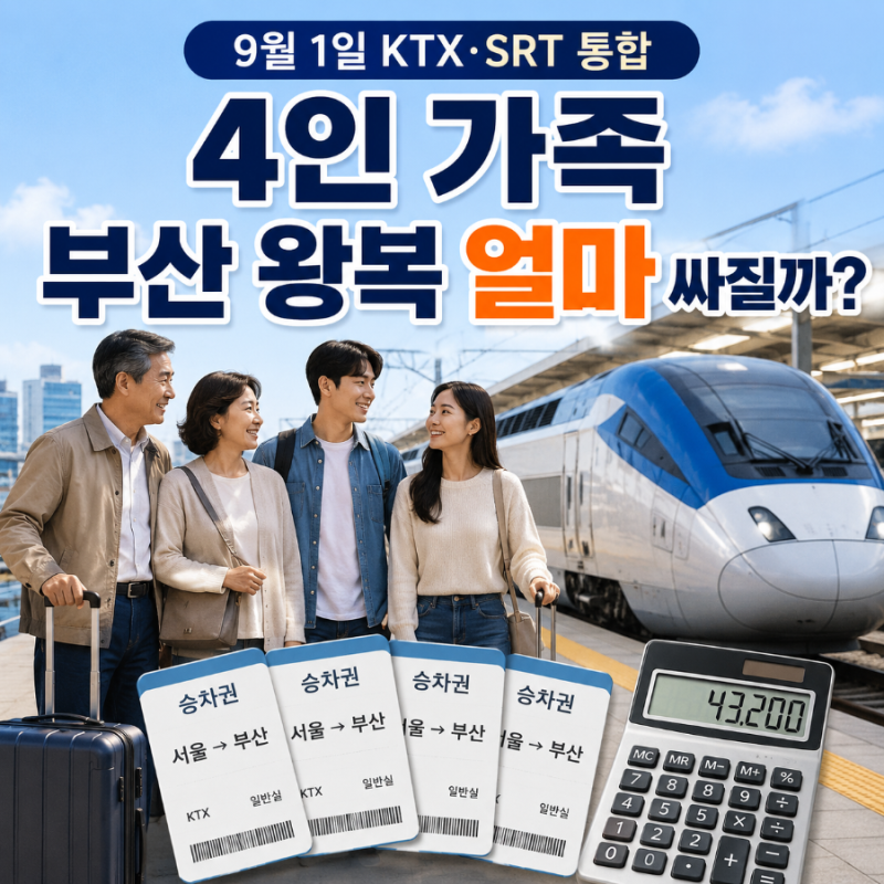 KTX·SRT 통합, 서울 부산 왕복 얼마 싸질까? 4인 가족 요금 계산