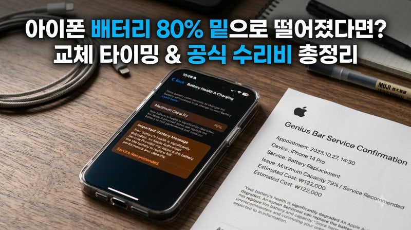 아이폰 배터리 성능 80% 이하 교체해야 할까? 스로틀링 렉 팩트체크 및 공식 수리비 예약 가이....