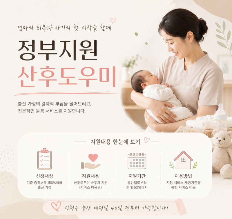 2026 산후도우미 정부지원금 신청방법 총정리｜신청기간·지원대상·본인부담금