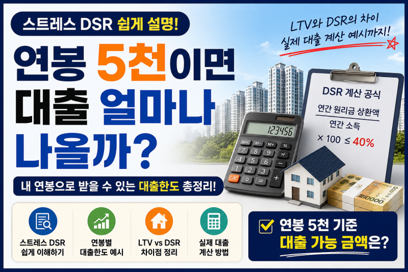 스트레스 DSR 뜻 쉽게 설명 / 연봉 5천이면 주택담보대출 얼마나 나올까?
