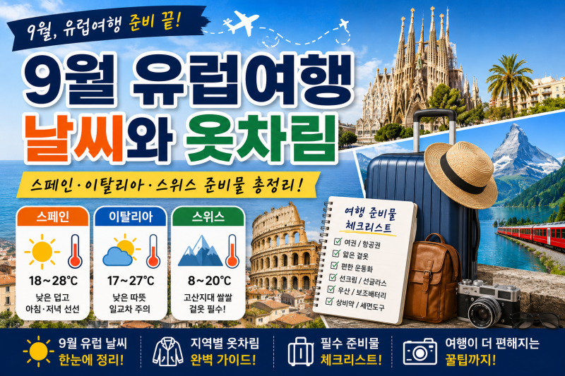 9월 유럽여행 날씨와 옷차림｜스페인·이탈리아·스위스 준비물 총정리