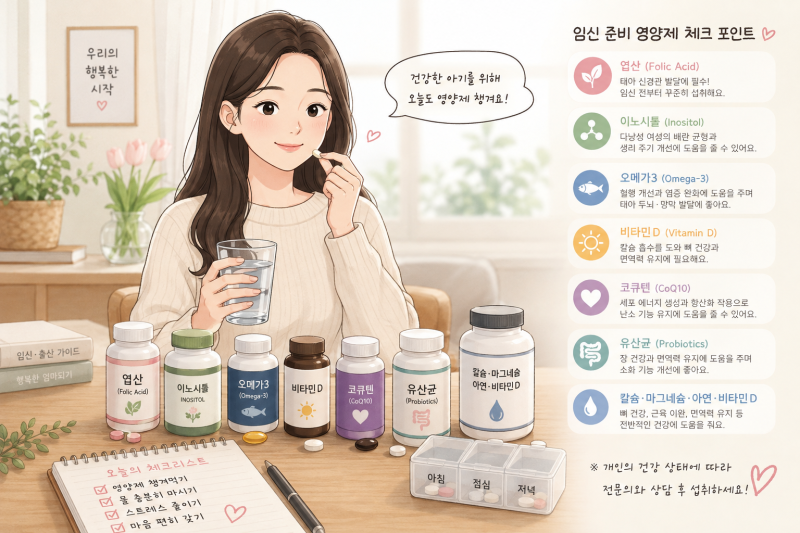 임신준비 영양제 정리, 엽산부터 오메가3·코큐텐·이노시톨까지