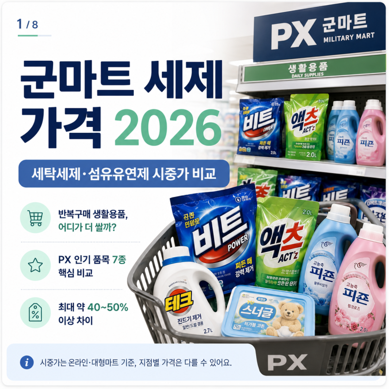 군마트 세제 가격 2026｜세탁세제·섬유유연제 시중 가격과 비교