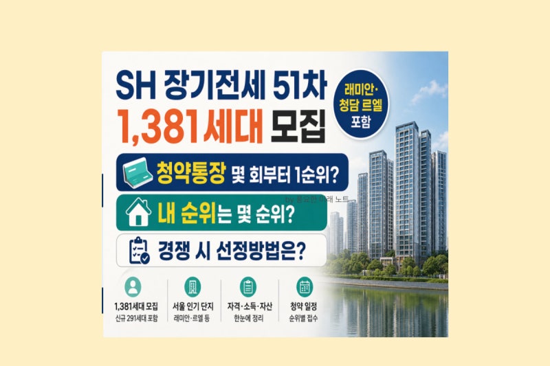SH 장기전세 51차 모집｜1,381세대 자격·보증금·청약통장 몇회부터 1순위?
