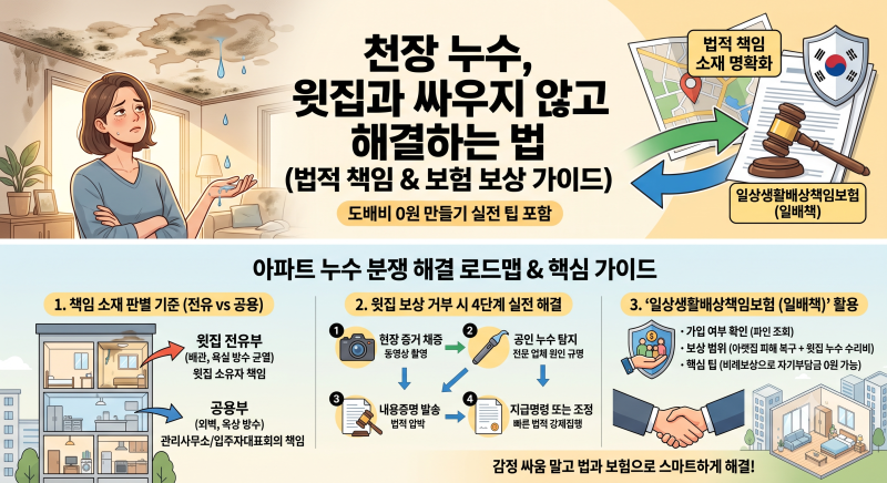 아파트 천장 누수 책임은 누구? 윗집 보상 거부 시 4단계 대처법 & 일상생활배상책임보험(일....