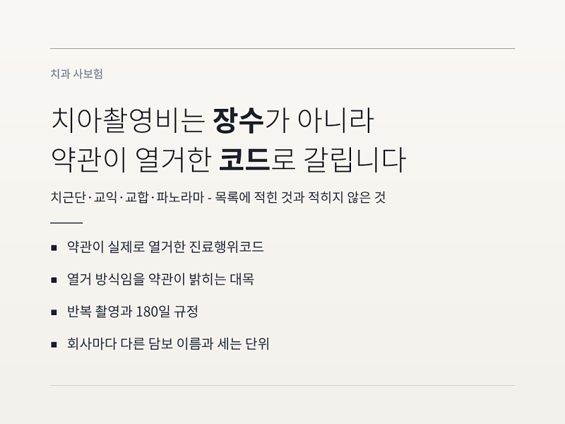 치아촬영비 담보, 몇 장 찍었나가 아니라 약관이 열거한 코드로 갈립니다