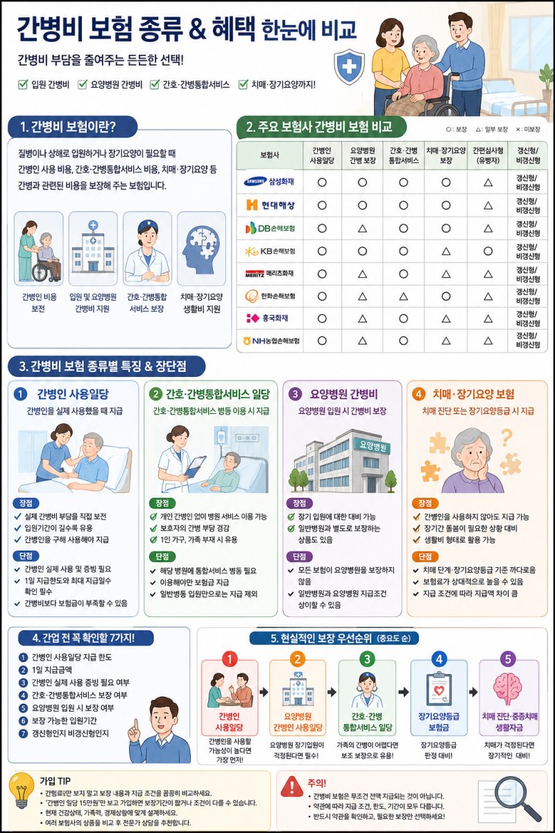 간병비 보험 종류·혜택 및 가입비(보험료)와 혜택 & 국내 간병비 보험사 8곳 비교