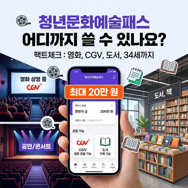 청년문화예술패스 영화 몇 번까지? CGV·책 사용처부터 34세 확대·신청까지 총정리