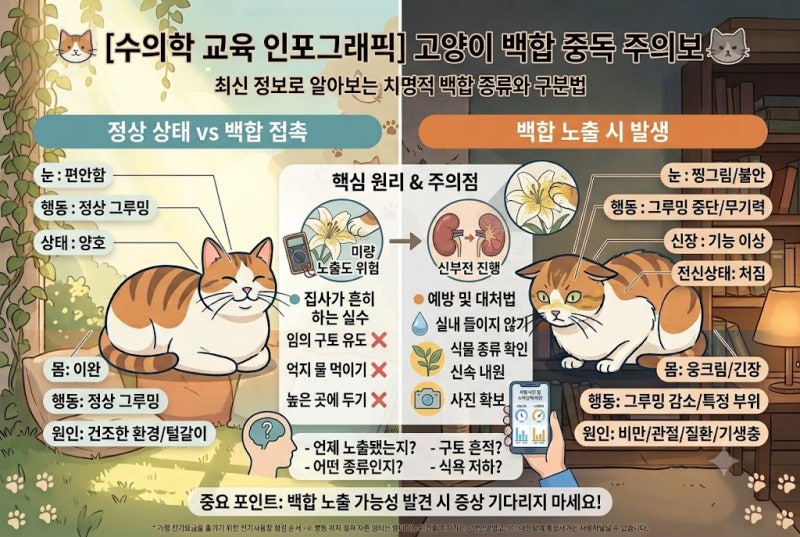 고양이 백합 중독 위험성! 꽃가루나 화병 물 접촉 시대처법 및 응급 기준