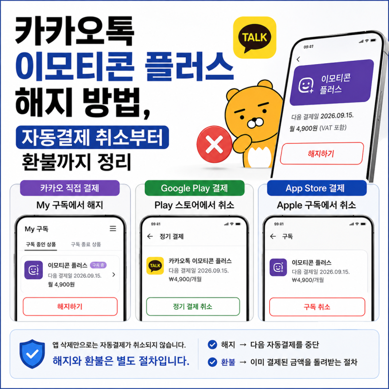 카카오톡 이모티콘 플러스 해지 방법,자동결제 취소부터 환불까지 정리