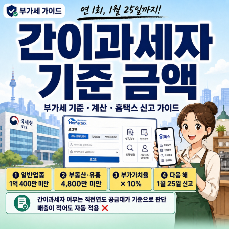 간이과세자 기준금액｜부가세 계산·신고기간과 홈택스 신고방법
