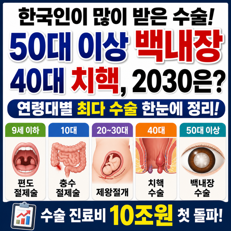 한국인이 가장 많이 받은 수술은? 50대 이상 백내장, 40대 치핵…2030은 제왕절개